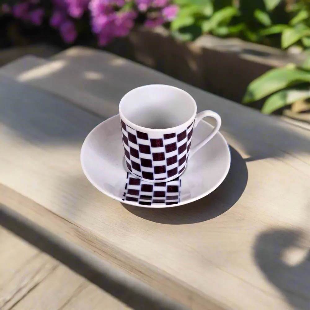 Gifts - Awaken your senses with this customizable fine porcelain coffee cup, featuring the unique African WAX 'Ludo Kouin' pattern – A game of luck and style for your magical mornings! - KEMI HOME ART