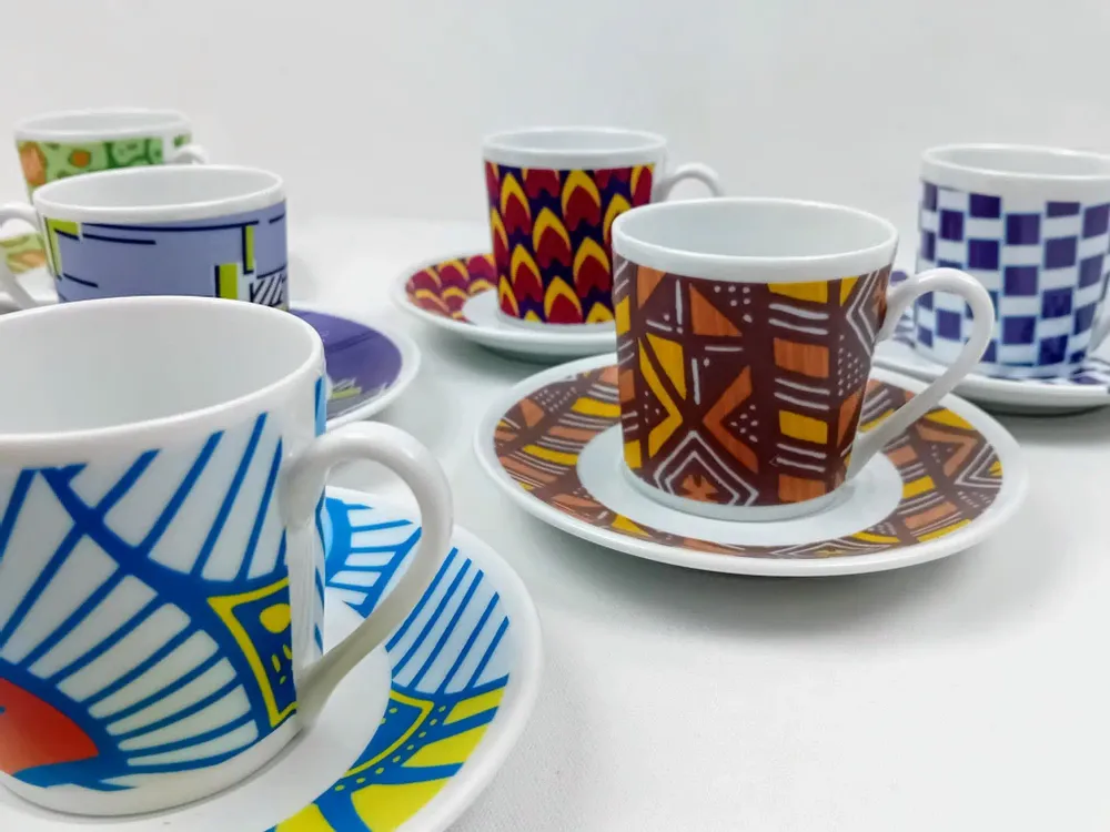 Gifts - Customizable Fine Porcelain Coffee Cup - Unique Handcrafted Bogolan Ethnic Pattern - KEMI HOME ART