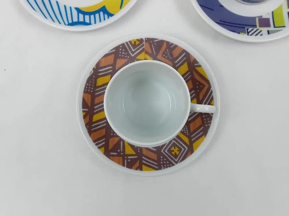 Gifts - Customizable Fine Porcelain Coffee Cup - Unique Handcrafted Bogolan Ethnic Pattern - KEMI HOME ART