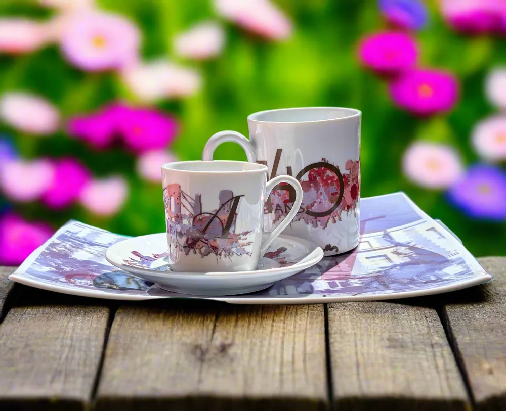 Cadeaux - Tasse à café personnalisable en édition limitée - Soucoupe motif Alfortville violet, 140 ans d'histoire à savourer - KEMI HOME ART