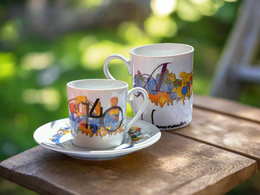 Gifts - WAX Sparkle: Customizable Cup & Saucer - Celebrate 140 Years of Indigo Art in Fine Porcelain - KEMI HOME ART