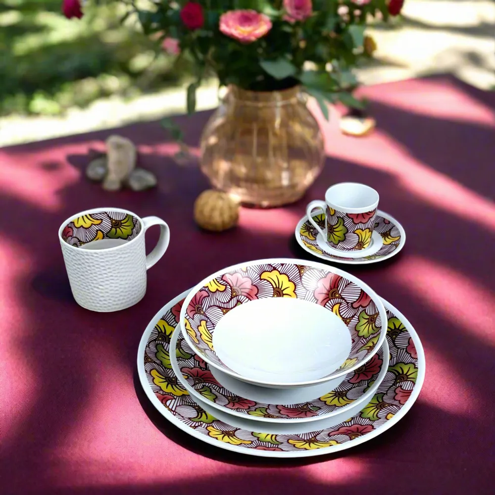 Gifts - Awaken your senses with this customizable fine porcelain coffee cup, 'Wedding Flowers' WAX pattern – A vibrant tribute to love and African tradition - KEMI HOME ART