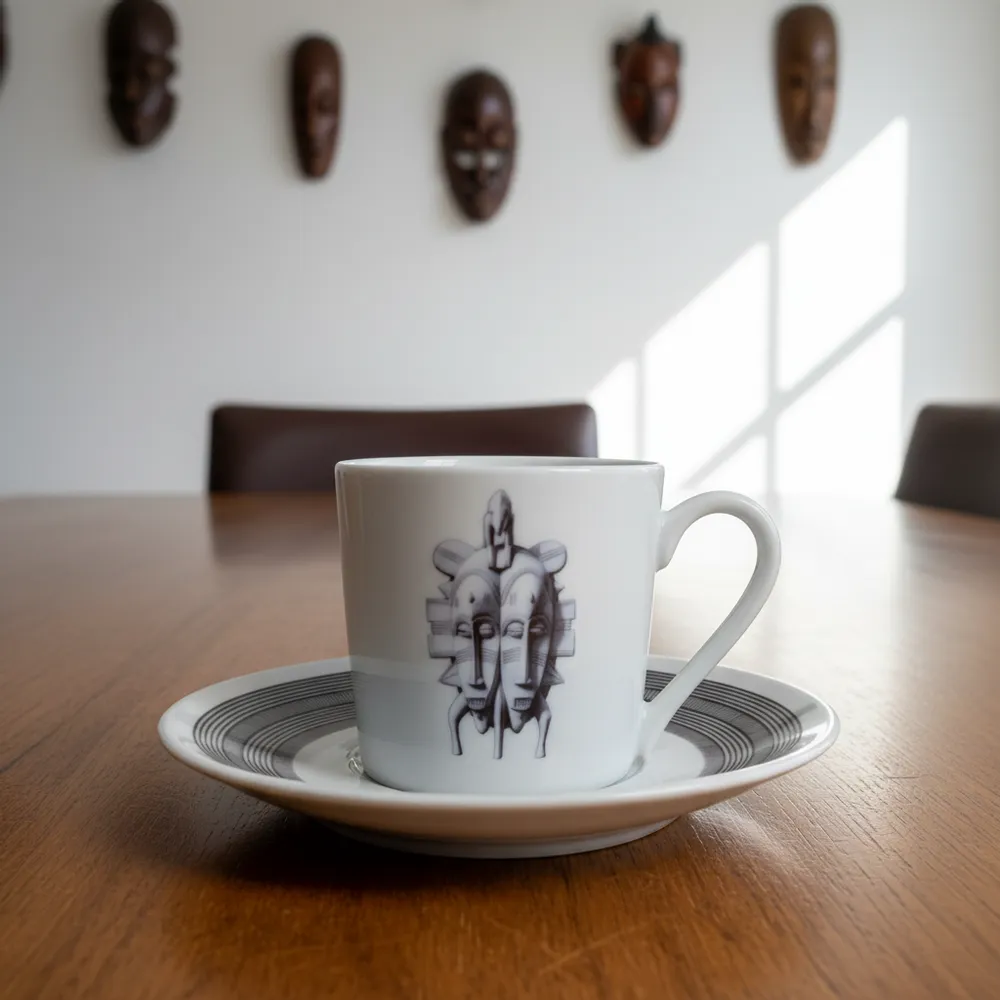 Gifts - Customizable Fine Porcelain Mug: Senoufo Kpelié Mask, Ivorian Art & French Elegance Made to Order - KEMI HOME ART