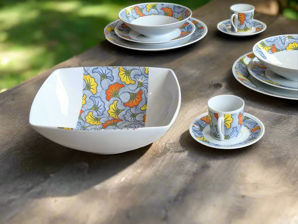 Gifts - Wedding Blossom: Customizable Porcelain Coffee Cup & Saucer - Unique Wax Hibiscus Flower Pattern - KEMI HOME ART