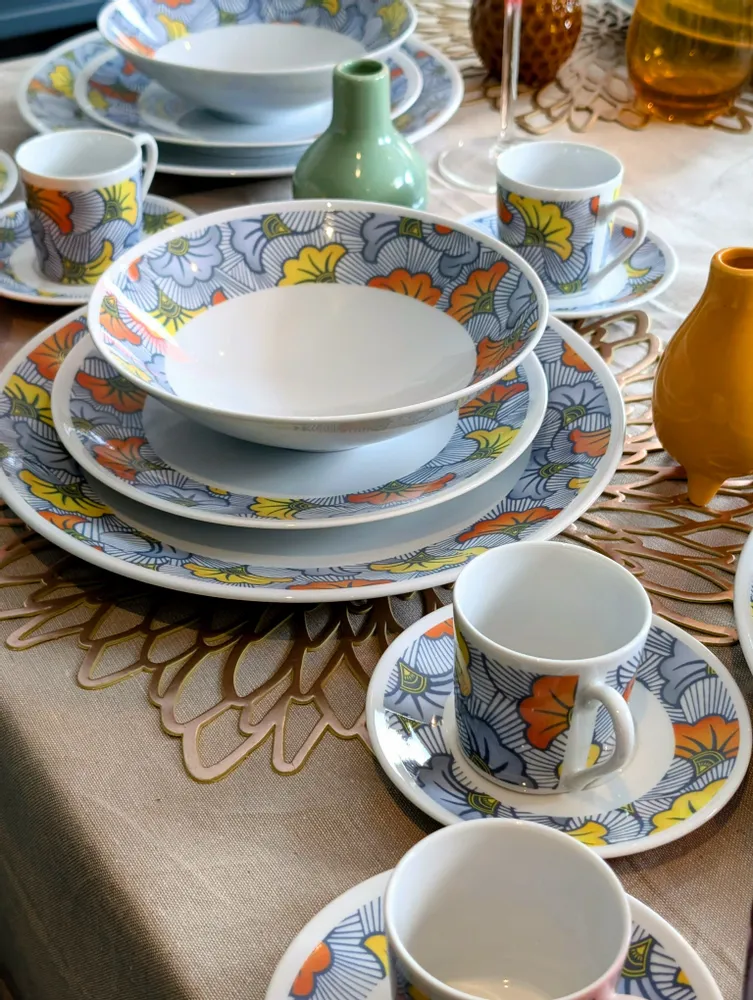 Gifts - Wedding Blossom: Customizable Porcelain Coffee Cup & Saucer - Unique Wax Hibiscus Flower Pattern - KEMI HOME ART