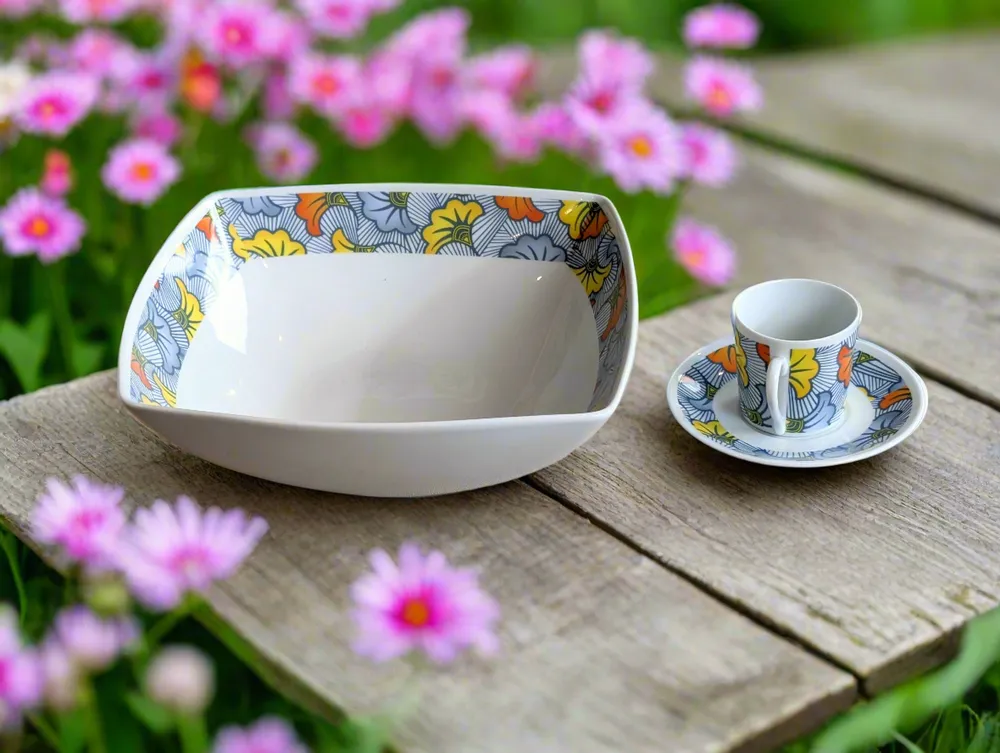 Gifts - Wedding Blossom: Customizable Porcelain Coffee Cup & Saucer - Unique Wax Hibiscus Flower Pattern - KEMI HOME ART
