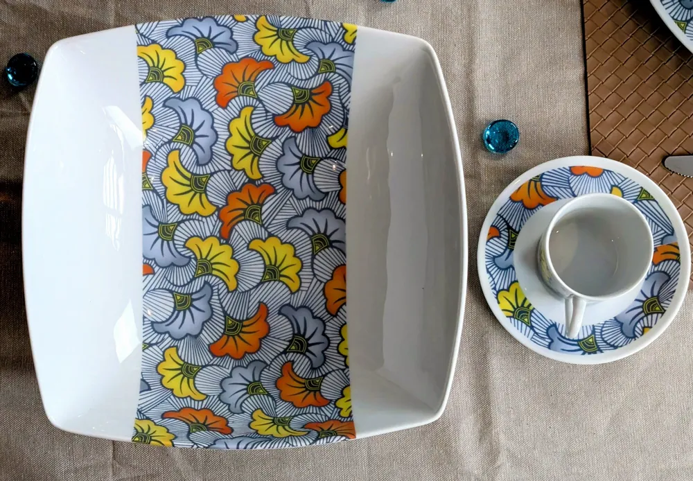 Gifts - Wedding Blossom: Customizable Porcelain Coffee Cup & Saucer - Unique Wax Hibiscus Flower Pattern - KEMI HOME ART