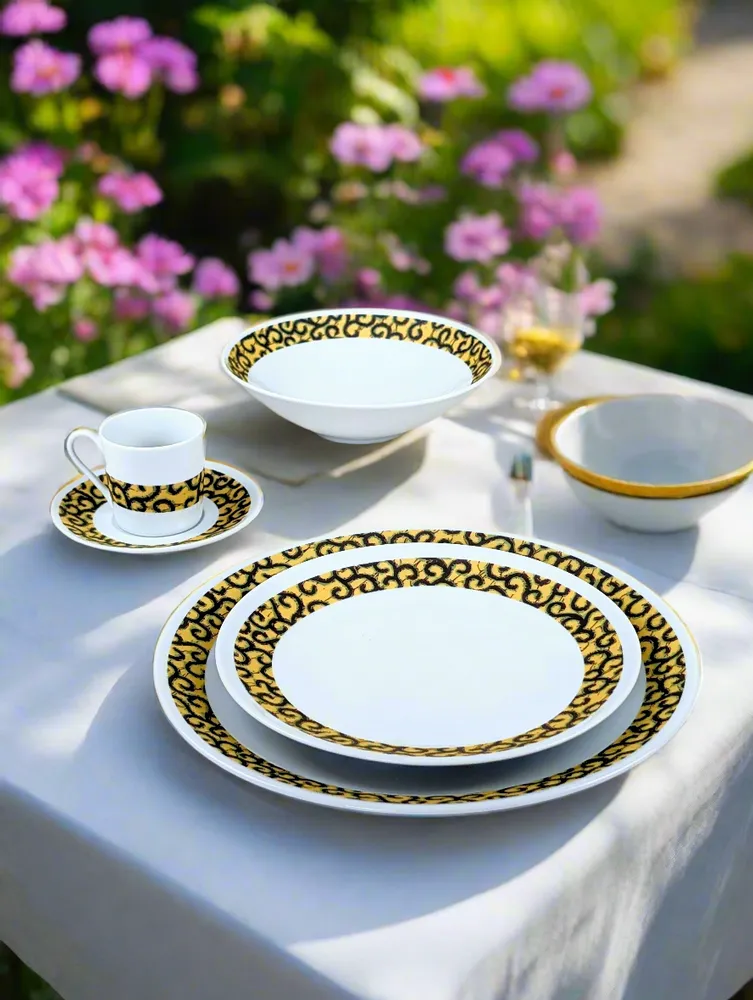 Gifts - Customizable WAX Coffee Cup & Saucer - 'Macaroni' Yellow Pattern, Fine French Porcelain Made to Order - KEMI HOME ART