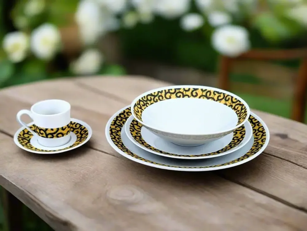 Gifts - Customizable WAX Coffee Cup & Saucer - 'Macaroni' Yellow Pattern, Fine French Porcelain Made to Order - KEMI HOME ART