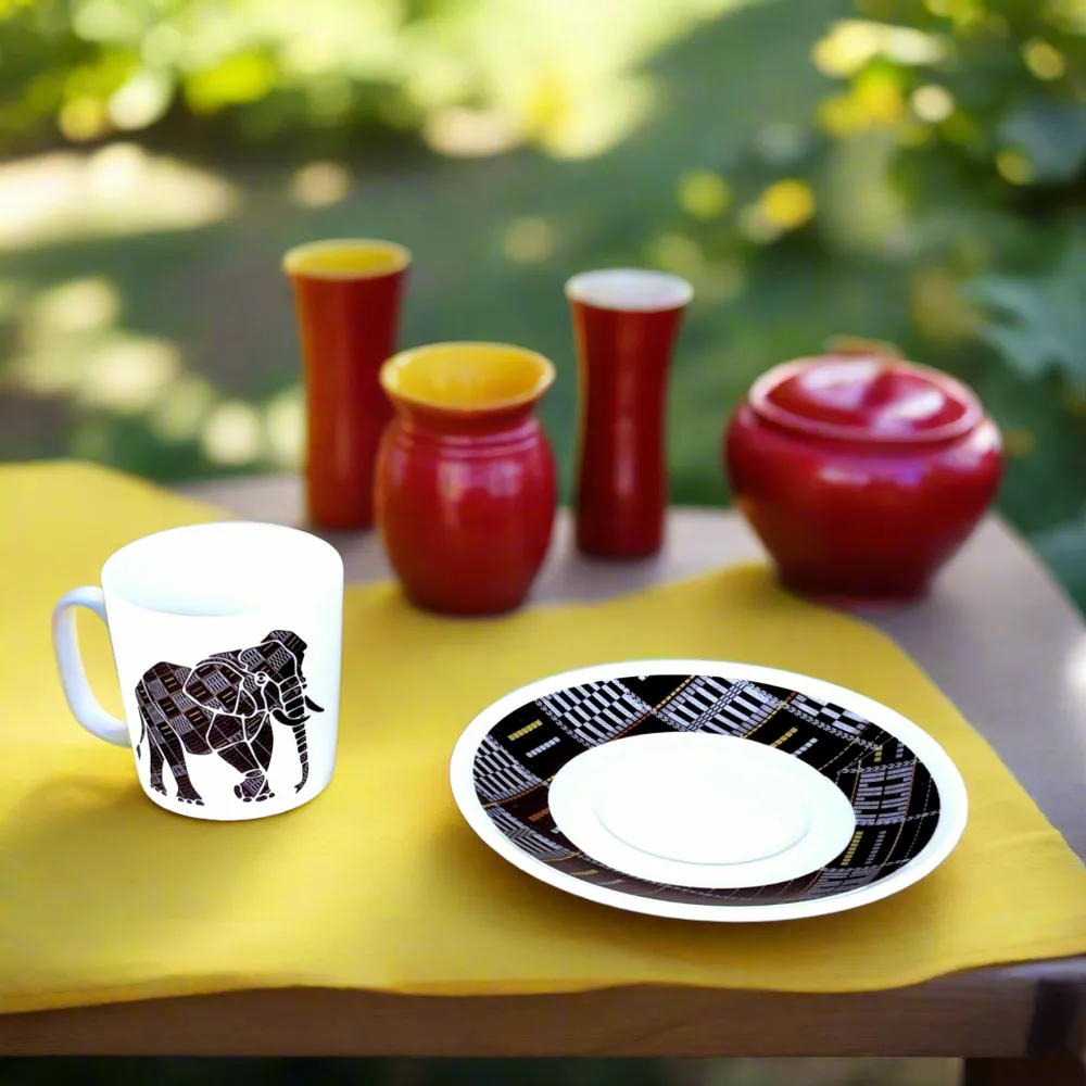 Gifts - Senufo Elephant: Customizable French Porcelain Coffee Cup – Unique Craftsmanship & African Motifs - KEMI HOME ART