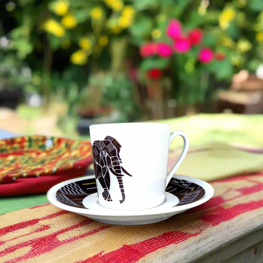 Gifts - Senufo Elephant: Customizable French Porcelain Coffee Cup – Unique Craftsmanship & African Motifs - KEMI HOME ART