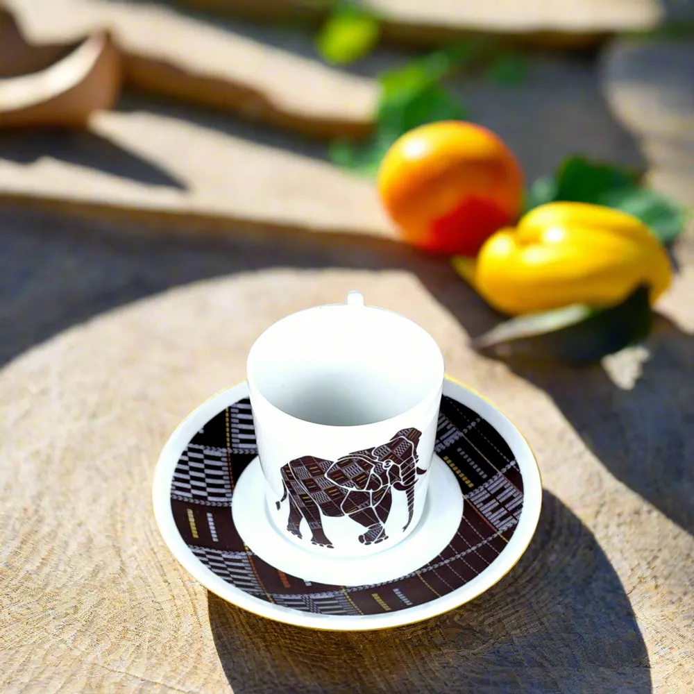 Gifts - Senufo Elephant: Customizable French Porcelain Coffee Cup – Unique Craftsmanship & African Motifs - KEMI HOME ART