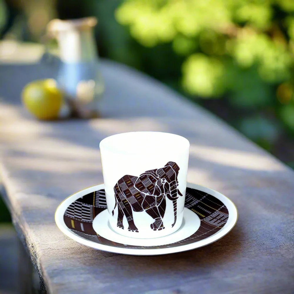 Gifts - Senufo Elephant: Customizable French Porcelain Coffee Cup – Unique Craftsmanship & African Motifs - KEMI HOME ART