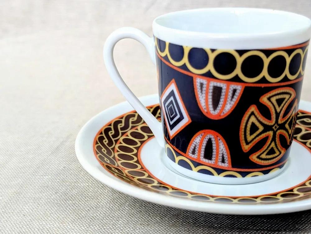 Gifts - Sensory Awakening: Customizable French Porcelain Coffee Cup with Ndop Bamoun Patterns from Cameroon - KEMI HOME ART