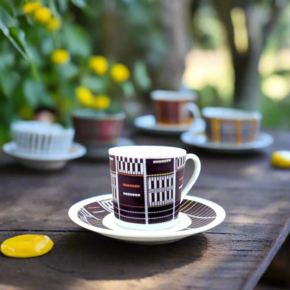 Gifts - Senoufo Awakening: Customizable Indigo Blue Coffee Cup – French Craftsmanship & Unique African Patterns - KEMI HOME ART