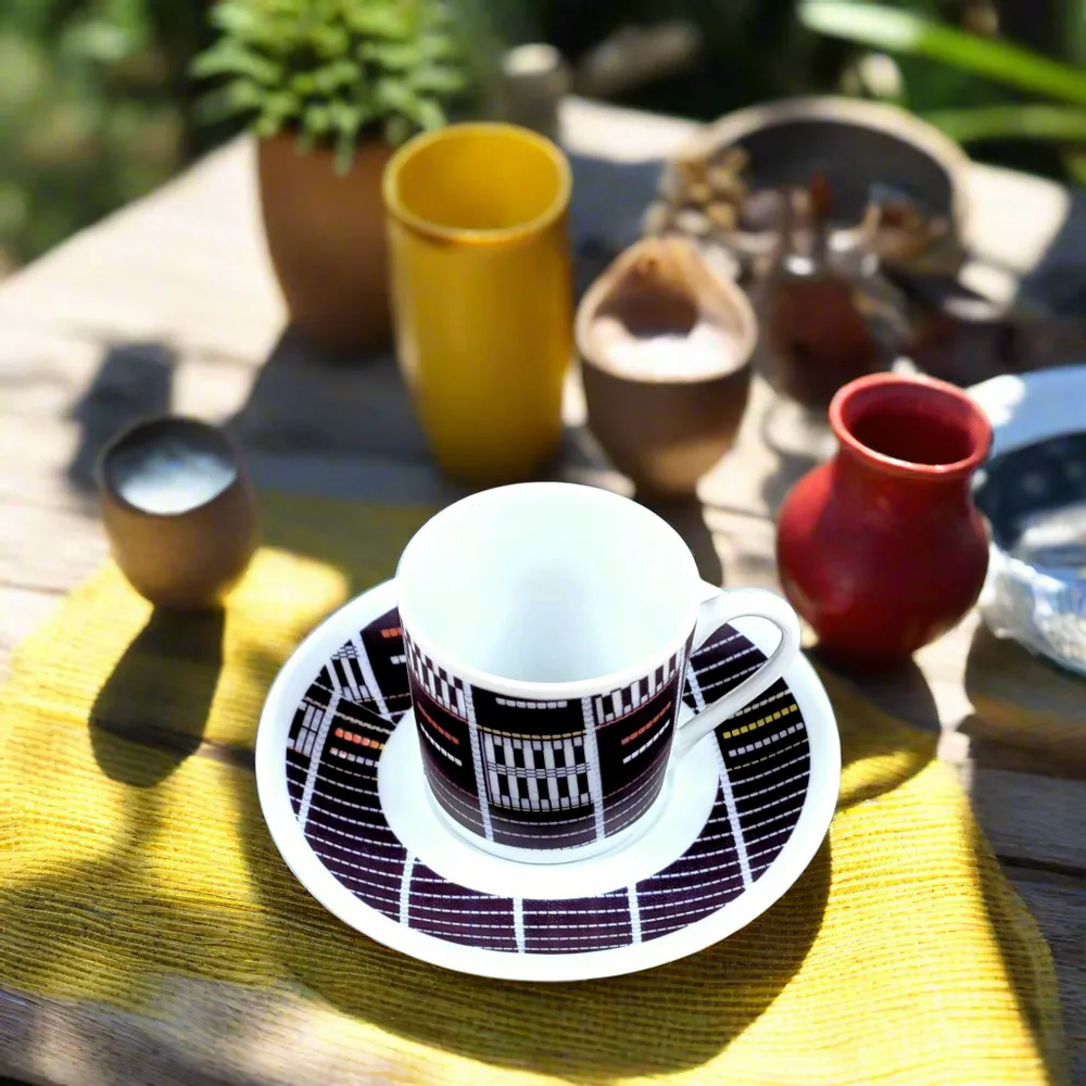 Gifts - Senoufo Awakening: Customizable Indigo Blue Coffee Cup – French Craftsmanship & Unique African Patterns - KEMI HOME ART