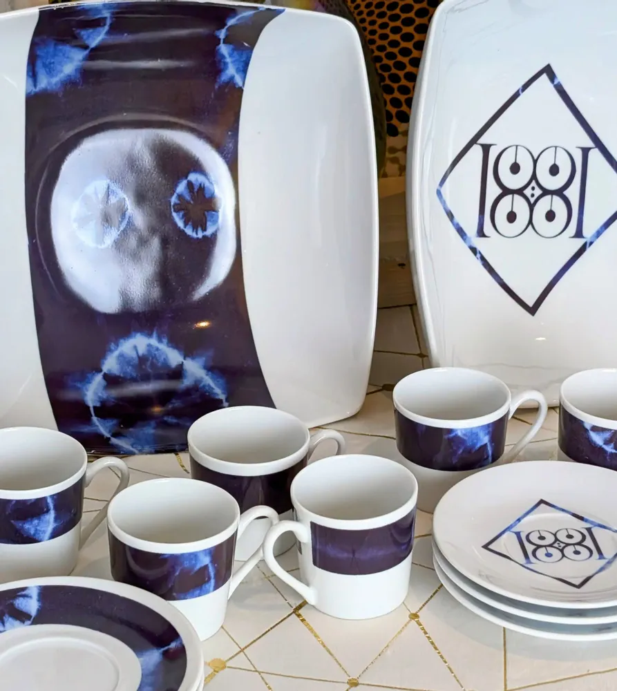 Gifts - Customizable Fine Porcelain Coffee Cup - Unique Indigo Blue Ethnic Pattern - KEMI HOME ART