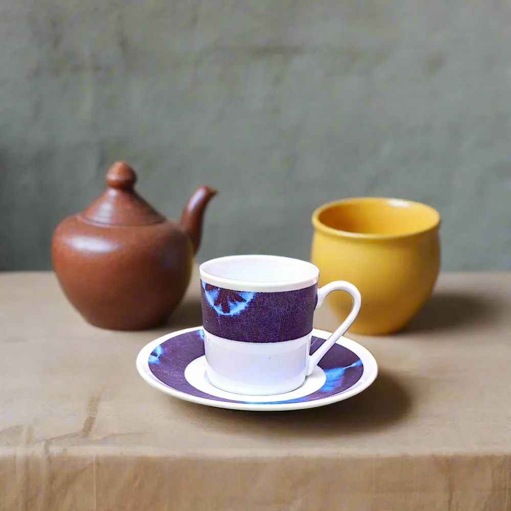 Gifts - Customizable Fine Porcelain Coffee Cup - Unique Indigo Blue Ethnic Pattern - KEMI HOME ART