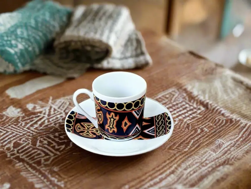 Gifts - Sensory Awakening: Customizable French Porcelain Coffee Cup with Ndop Bamoun Cameroonian Patterns - KEMI HOME ART