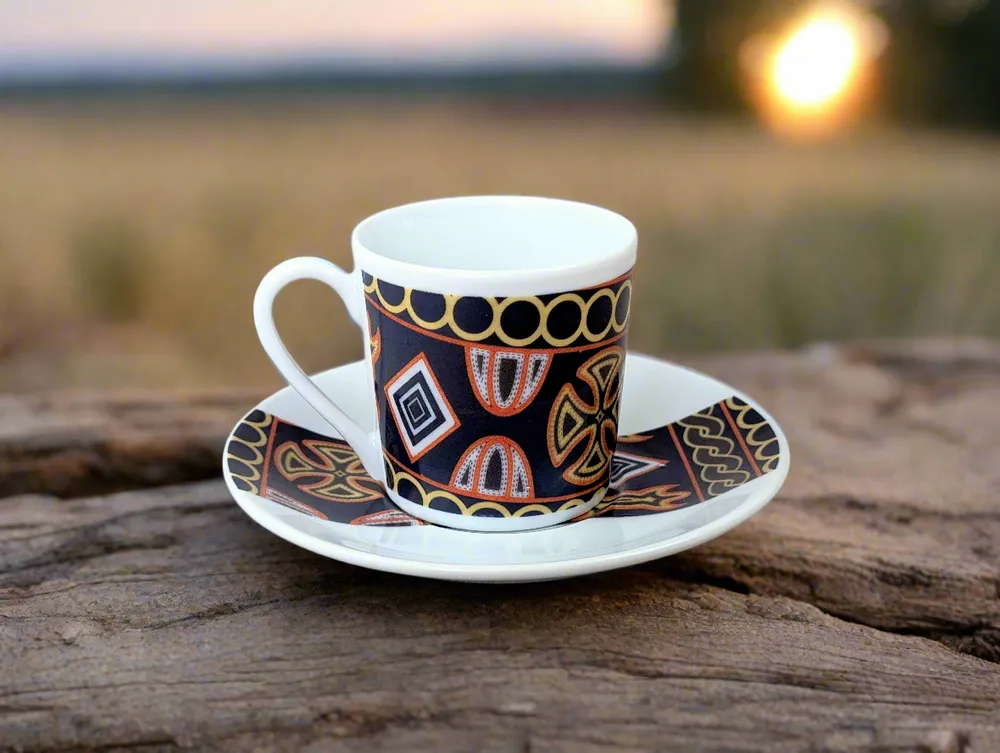 Gifts - Sensory Awakening: Customizable French Porcelain Coffee Cup with Ndop Bamoun Cameroonian Patterns - KEMI HOME ART