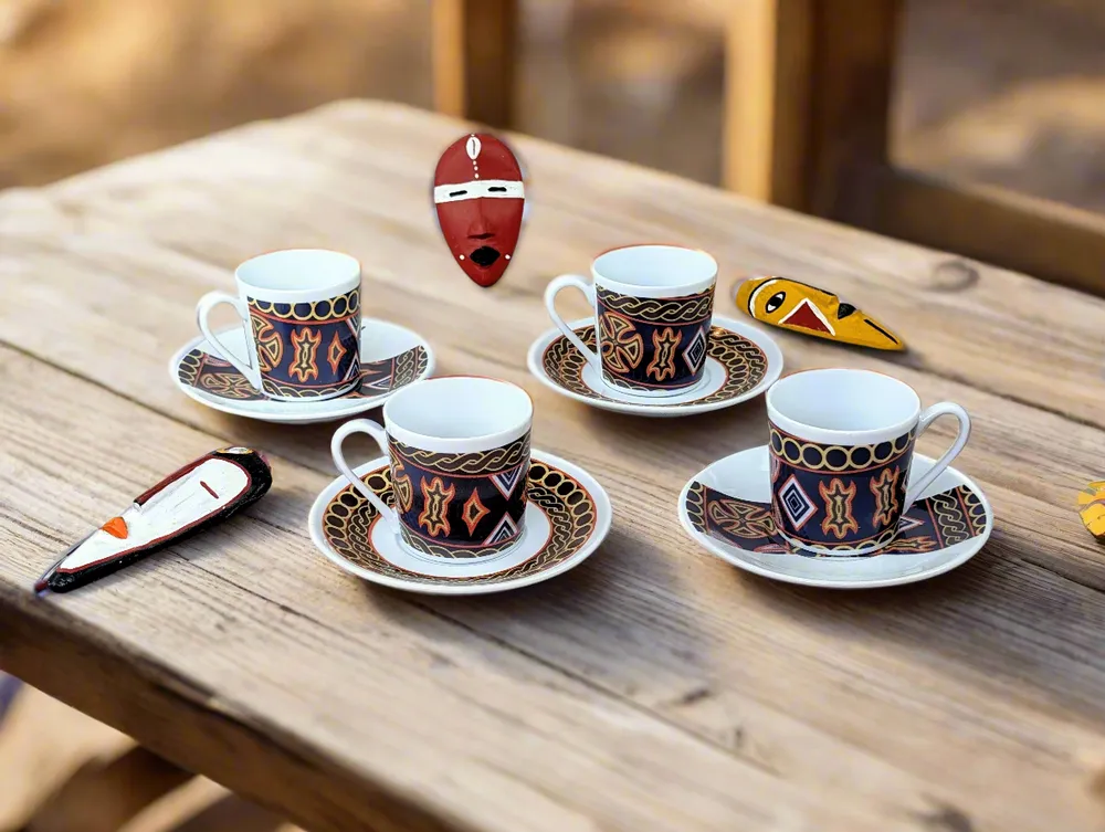 Gifts - Sensory Awakening: Customizable French Porcelain Coffee Cup with Ndop Bamoun Cameroonian Patterns - KEMI HOME ART