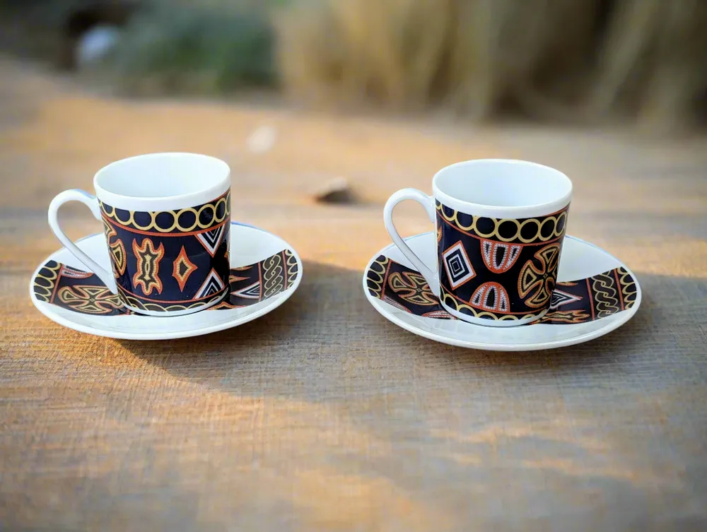 Gifts - Sensory Awakening: Customizable French Porcelain Coffee Cup with Ndop Bamoun Cameroonian Patterns - KEMI HOME ART