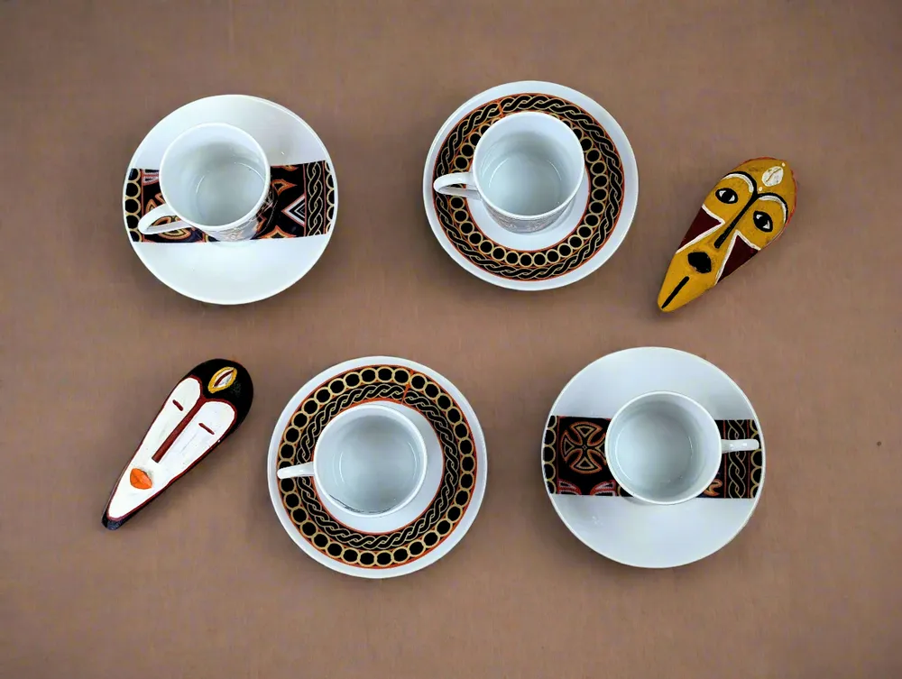 Gifts - Sensory Awakening: Customizable French Porcelain Coffee Cup with Ndop Bamoun Cameroonian Patterns - KEMI HOME ART