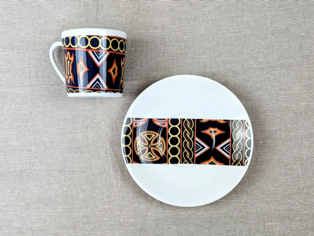 Gifts - Sensory Awakening: Customizable French Porcelain Coffee Cup with Ndop Bamoun Cameroonian Patterns - KEMI HOME ART