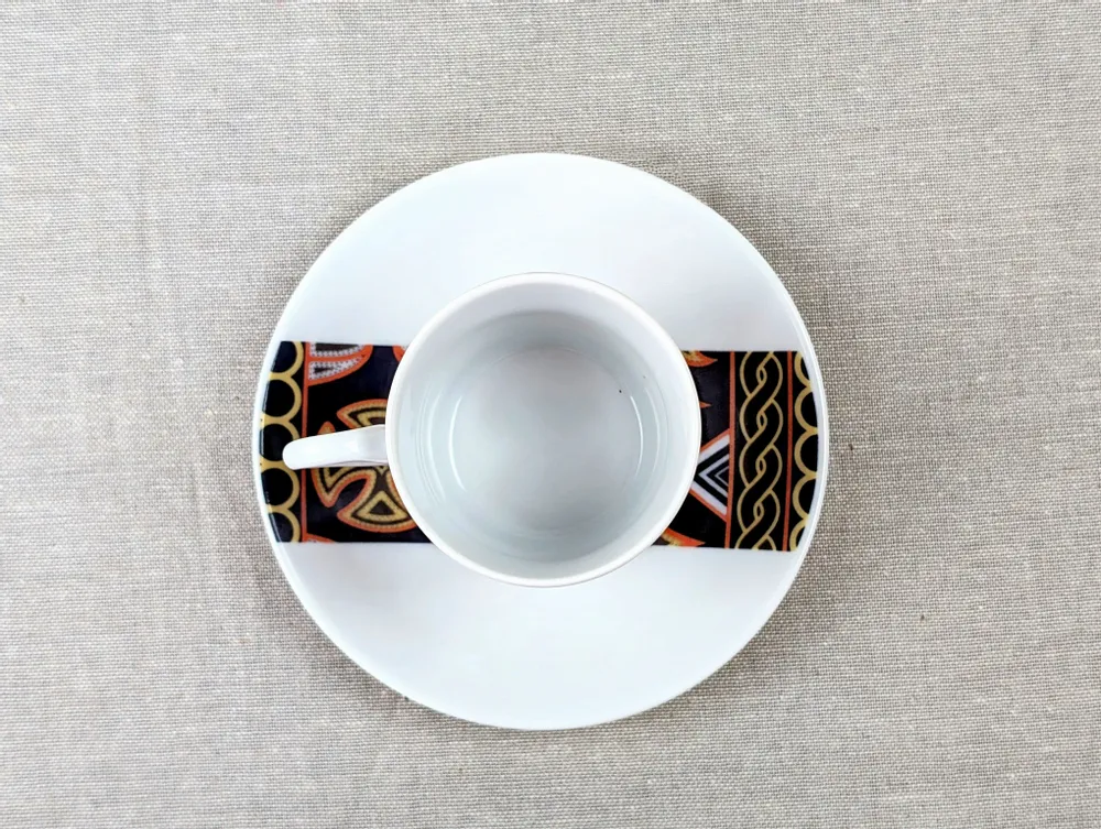Gifts - Sensory Awakening: Customizable French Porcelain Coffee Cup with Ndop Bamoun Cameroonian Patterns - KEMI HOME ART