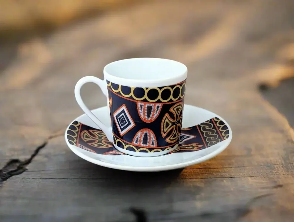 Gifts - Sensory Awakening: Customizable French Porcelain Coffee Cup with Ndop Bamoun Cameroonian Patterns - KEMI HOME ART
