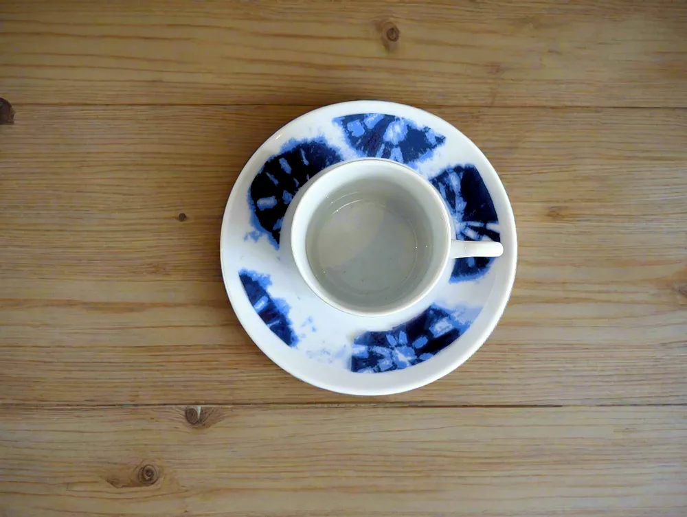 Gifts - African Spark: Customizable Porcelain Cup & Saucer - Unique Reversed Indigo Pattern - KEMI HOME ART