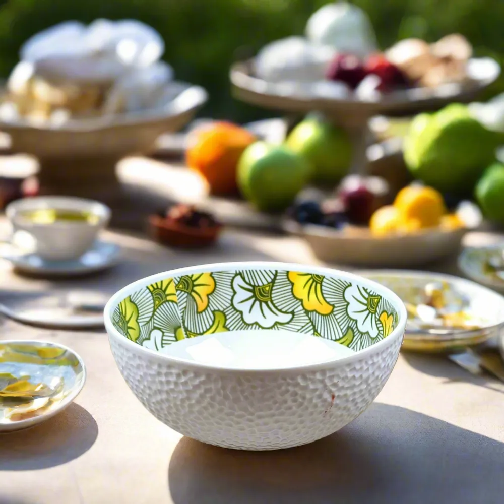 Cadeaux - Bol en Porcelaine Fine Française - Art WAX Personnalisable : Fleurs de Mariage Vertes, Pièce Unique sur Commande - KEMI HOME ART