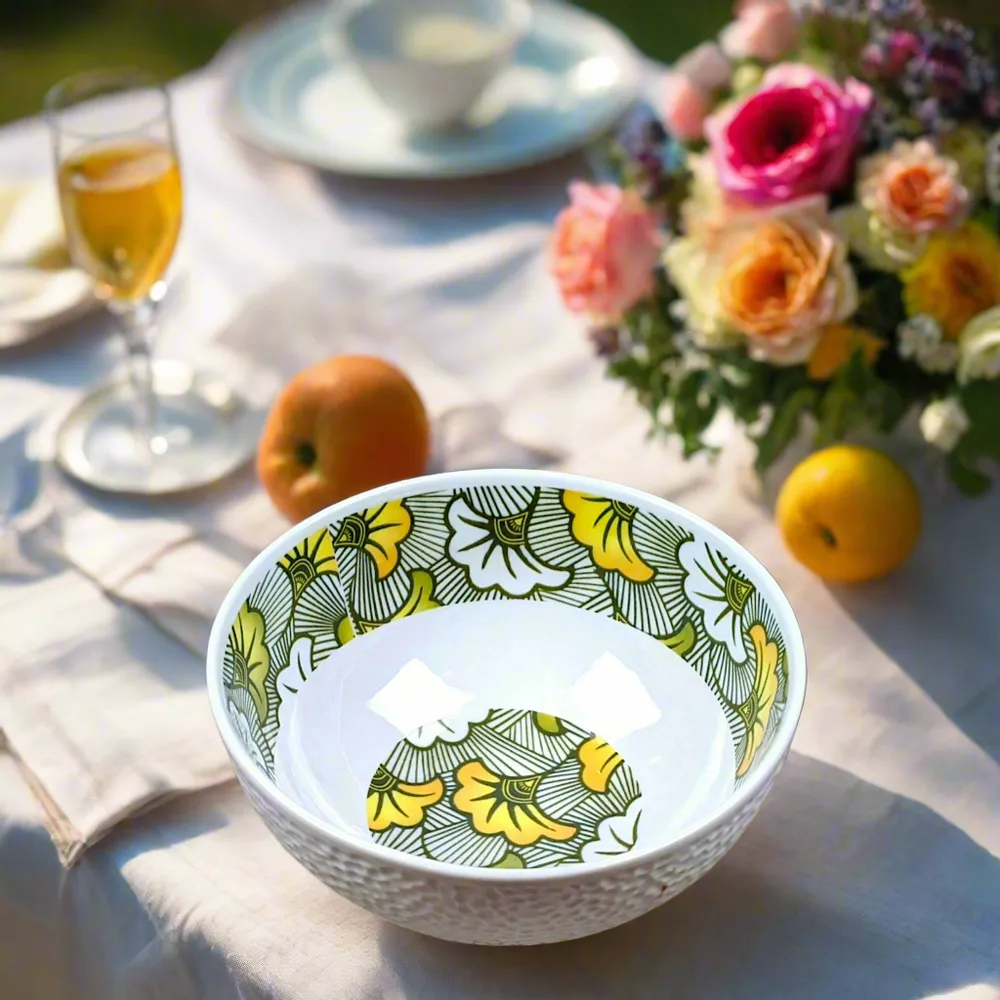 Cadeaux - Bol en Porcelaine Fine Française - Art WAX Personnalisable : Fleurs de Mariage Vertes, Pièce Unique sur Commande - KEMI HOME ART