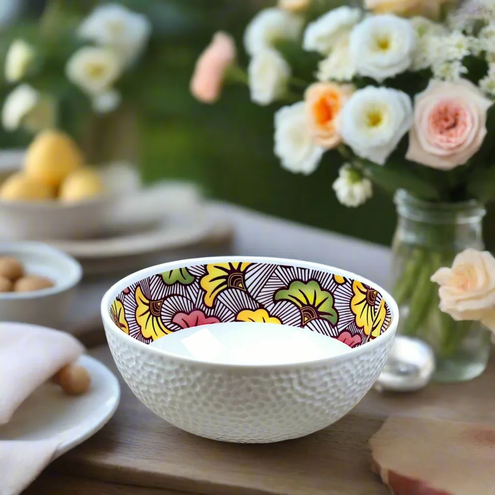 Gifts - Customizable Fine Porcelain Bowl - Unique WAX 'Wedding Flowers' Bordeaux Red Motif, French Craftsmanship - KEMI HOME ART