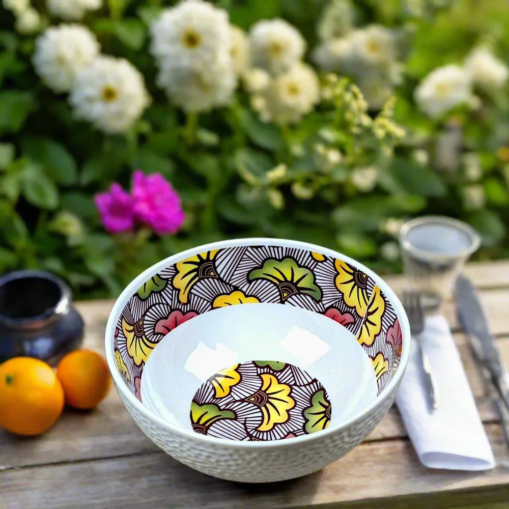 Gifts - Customizable Fine Porcelain Bowl - Unique WAX 'Wedding Flowers' Bordeaux Red Motif, French Craftsmanship - KEMI HOME ART