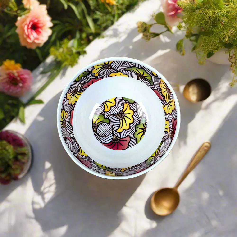 Gifts - Customizable Fine Porcelain Bowl - Unique WAX 'Wedding Flowers' Bordeaux Red Motif, French Craftsmanship - KEMI HOME ART