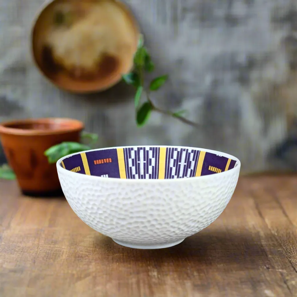Gifts - Customizable Fine Porcelain Bowl: Unique Baoulé Pattern, Textured Finish & French Elegance - KEMI HOME ART