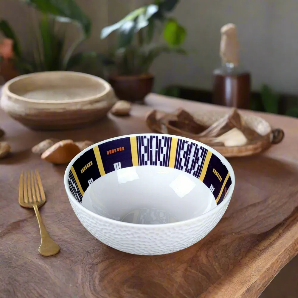 Gifts - Customizable Fine Porcelain Bowl: Unique Baoulé Pattern, Textured Finish & French Elegance - KEMI HOME ART