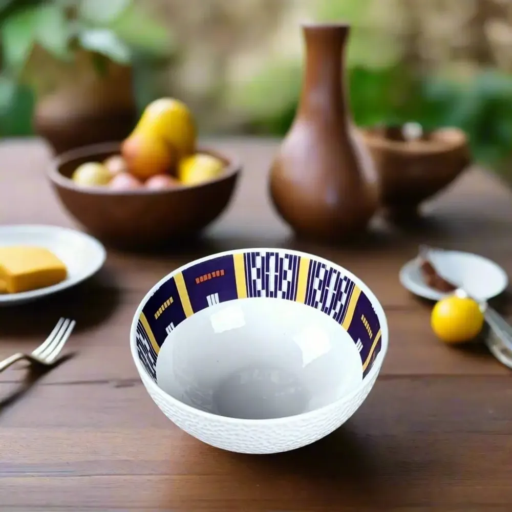 Gifts - Customizable Fine Porcelain Bowl: Unique Baoulé Pattern, Textured Finish & French Elegance - KEMI HOME ART