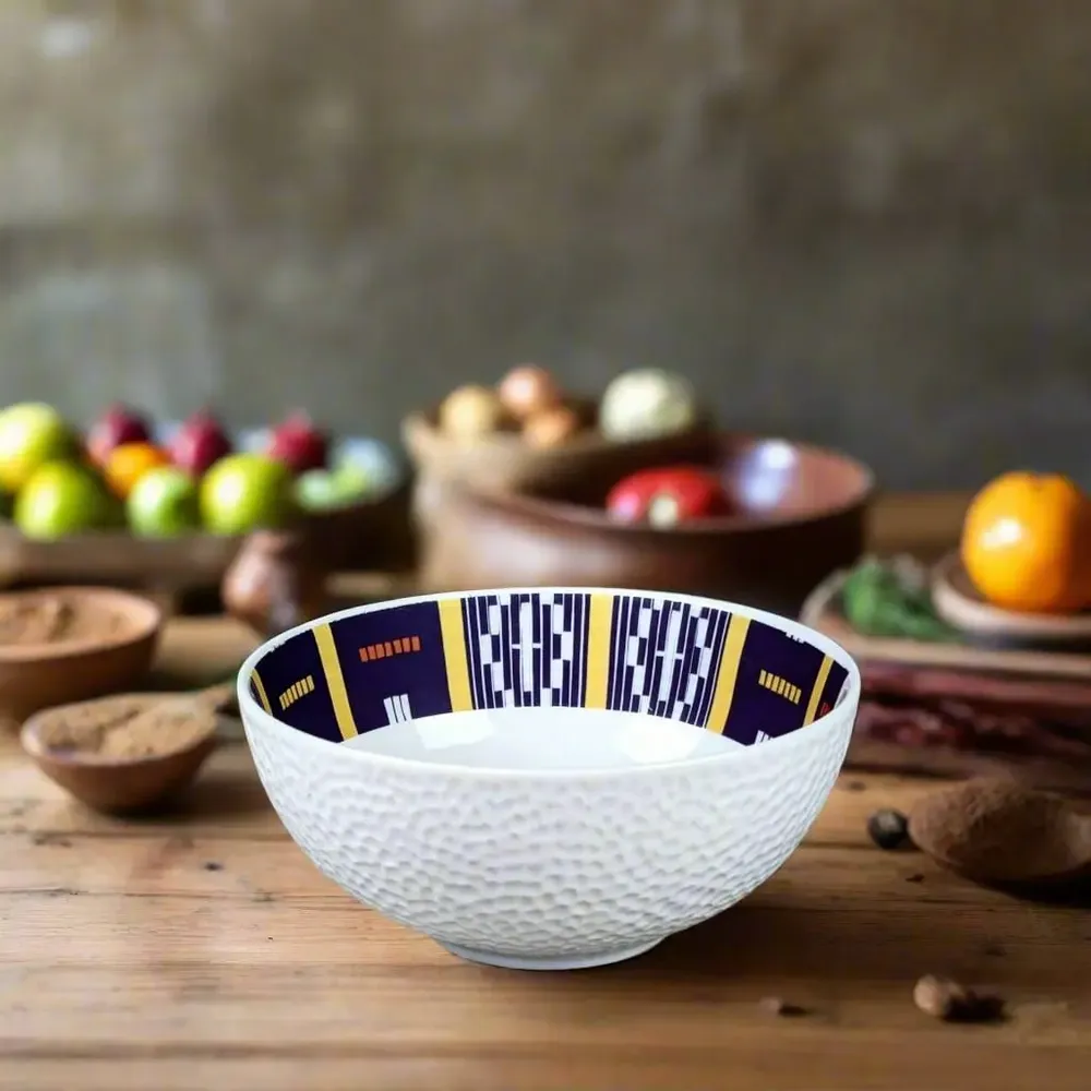 Gifts - Customizable Fine Porcelain Bowl: Unique Baoulé Pattern, Textured Finish & French Elegance - KEMI HOME ART
