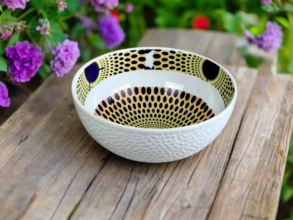 Gifts - Customizable Porcelain Bowl - Yellow Gammaphone Pattern, African Elegance and Unique Rhythm - KEMI HOME ART