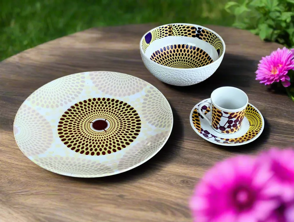 Gifts - Customizable Porcelain Bowl - Yellow Gammaphone Pattern, African Elegance and Unique Rhythm - KEMI HOME ART