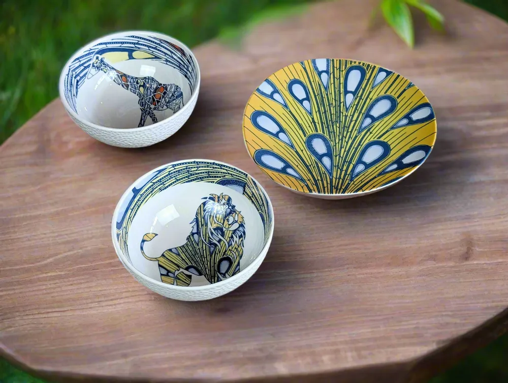 Gifts - Customizable Porcelain Bowl - WAX Giraffe & Electricity Motif, Unique French Craftsmanship - KEMI HOME ART