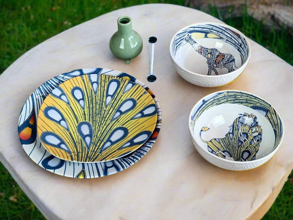 Gifts - Customizable Porcelain Bowl - WAX Giraffe & Electricity Motif, Unique French Craftsmanship - KEMI HOME ART