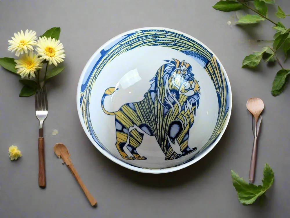 Gifts - Customizable Porcelain Bowl: WAX 'Lion Fairy Electricity' Motif - Light and Connection for Your Table - KEMI HOME ART