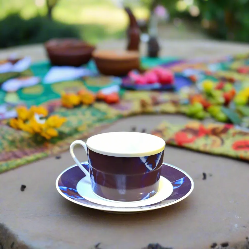 Gifts - Customizable Indigo Blue Teacup - Premium French Porcelain with Unique Ethnic Patterns - KEMI HOME ART