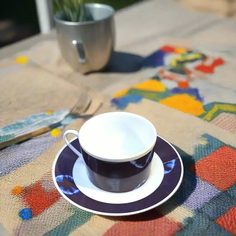 Gifts - Customizable Indigo Blue Teacup - Premium French Porcelain with Unique Ethnic Patterns - KEMI HOME ART