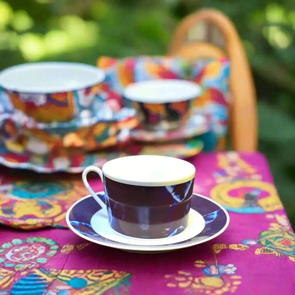 Gifts - Customizable Indigo Blue Teacup - Premium French Porcelain with Unique Ethnic Patterns - KEMI HOME ART