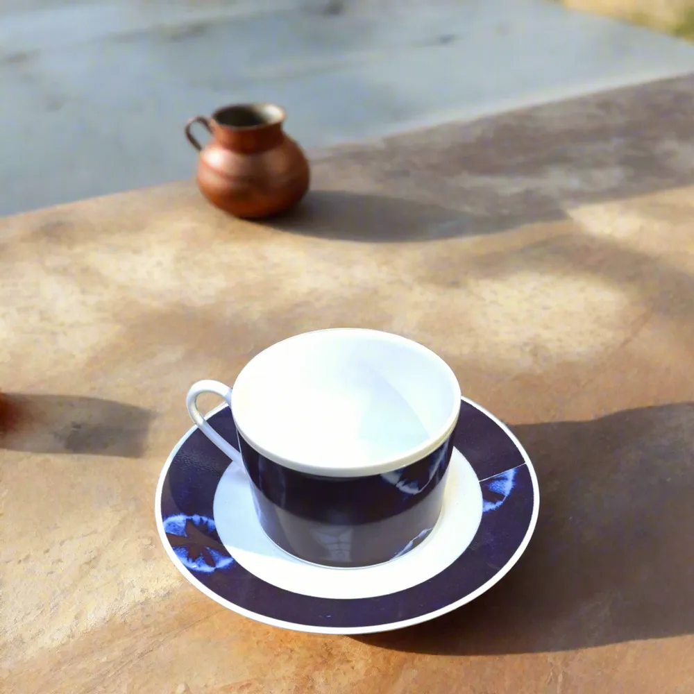 Gifts - Customizable Indigo Blue Teacup - Premium French Porcelain with Unique Ethnic Patterns - KEMI HOME ART
