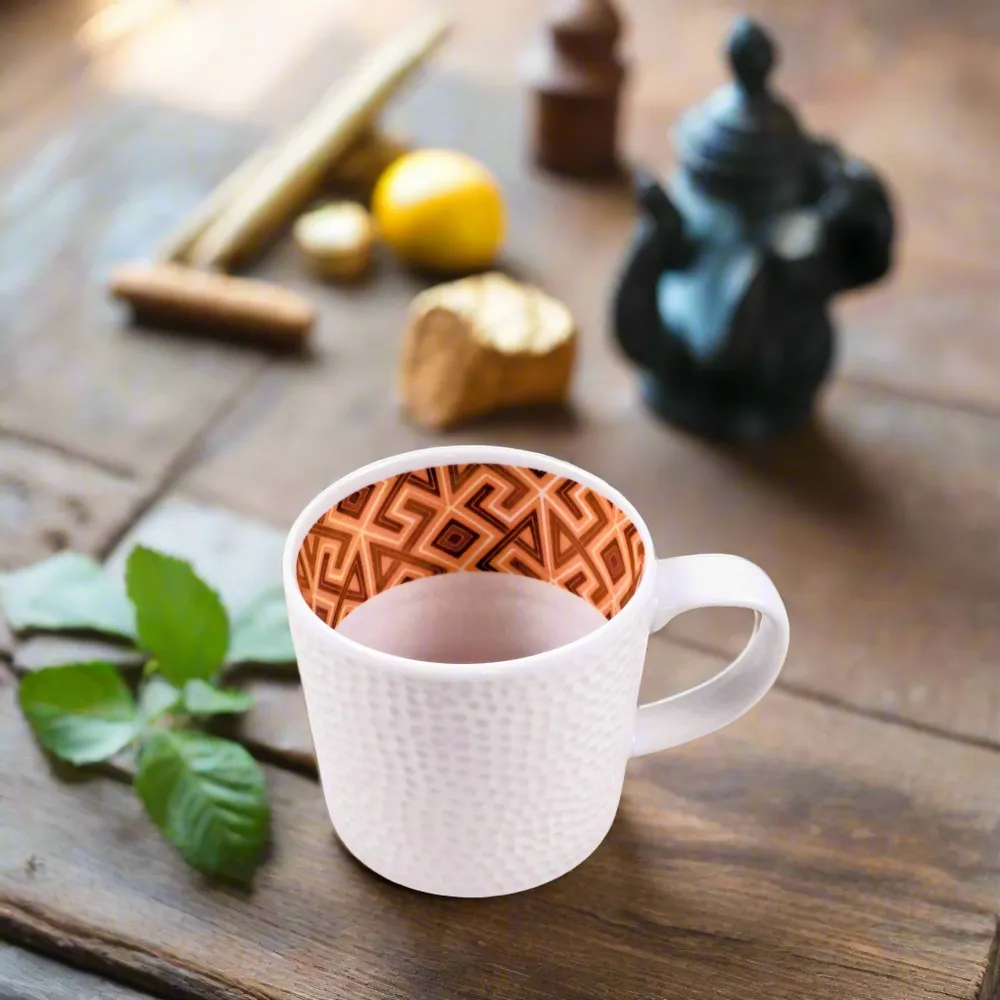 Gifts - Handcrafted French Porcelain Mug: Ntshak Kuba Patterns & Unique Customization - KEMI HOME ART